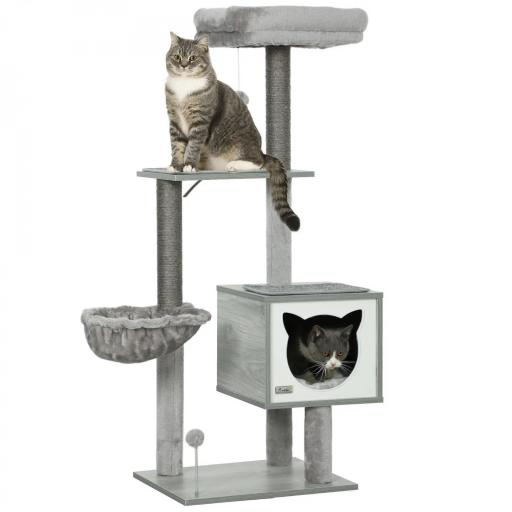 Árbol Rascador para Gatos con Plataforma Torre Escalador para Gatos con Hamaca Caseta Cama Postes 48x40x126 cm Gris [8]