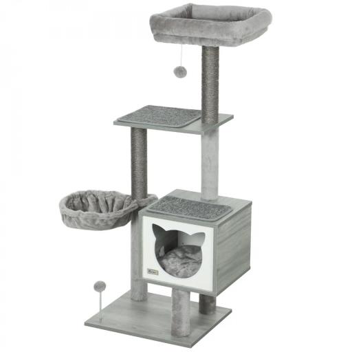 Árbol Rascador para Gatos con Plataforma Torre Escalador para Gatos con Hamaca Caseta Cama Postes 48x40x126 cm Gris [9]