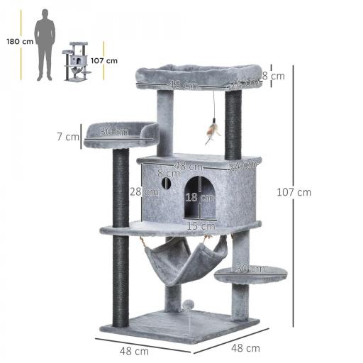 Árbol Rascador para Gatos 48x48x107 cm Torre para Gatos con Cueva de Fieltro Desmontable Hamaca Camas Plataformas Gris [1]