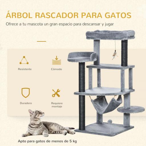 Árbol Rascador para Gatos 48x48x107 cm Torre para Gatos con Cueva de Fieltro Desmontable Hamaca Camas Plataformas Gris [2]