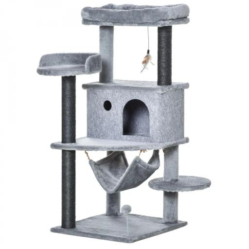 Árbol Rascador para Gatos 48x48x107 cm Torre para Gatos con Cueva de Fieltro Desmontable Hamaca Camas Plataformas Gris [9]