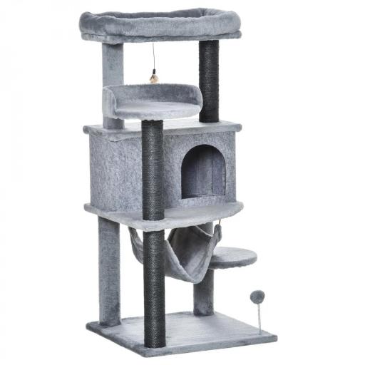 Árbol Rascador para Gatos 48x48x107 cm Torre para Gatos con Cueva de Fieltro Desmontable Hamaca Camas Plataformas Gris [8]
