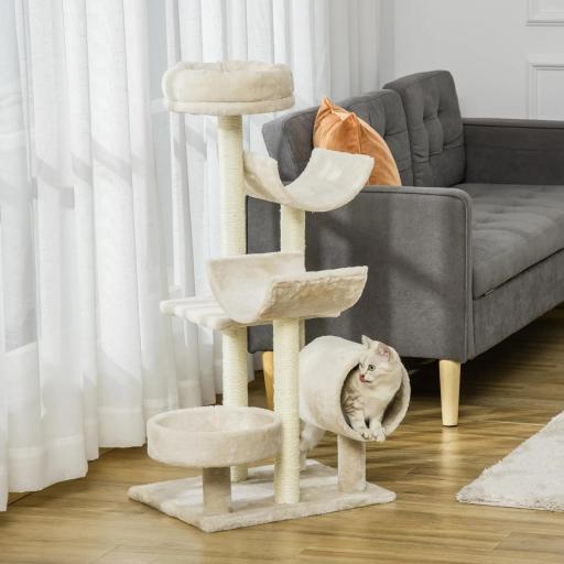 Árbol para Gatos 50x40x105 cm Árbol Rascador Grande Centro de Actividad Plataformas Tubo de Juego Sisal Natural