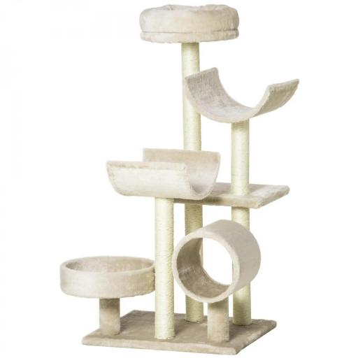Árbol para Gatos 50x40x105 cm Árbol Rascador Grande Centro de Actividad Plataformas Tubo de Juego Sisal Natural [8]