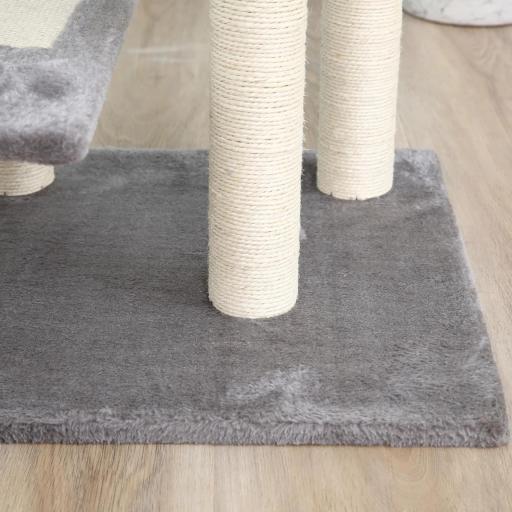 Árbol Rascador para Gatos 48,5x48,5x100 cm Centro de Actividad 3 Plataformas para Arañar Tablero Aglomerado Cubierta de Felpa Sisal Gris y Beige [7]