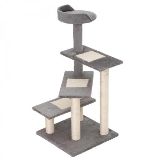 Árbol Rascador para Gatos 48,5x48,5x100 cm Centro de Actividad 3 Plataformas para Arañar Tablero Aglomerado Cubierta de Felpa Sisal Gris y Beige [9]