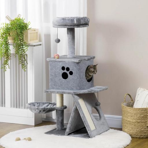 Árbol Rascador para Gatos Torre para Gatos con Múltiples Espacios para Jugar y Descansar 50x40x111 cm Gris