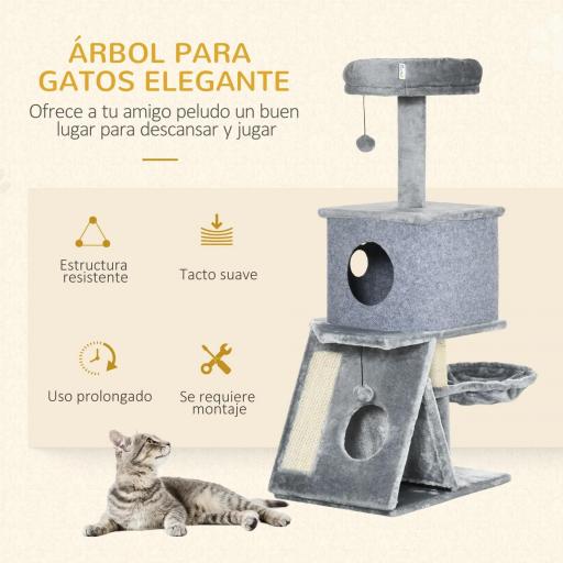 Árbol Rascador para Gatos Torre para Gatos con Múltiples Espacios para Jugar y Descansar 50x40x111 cm Gris [2]