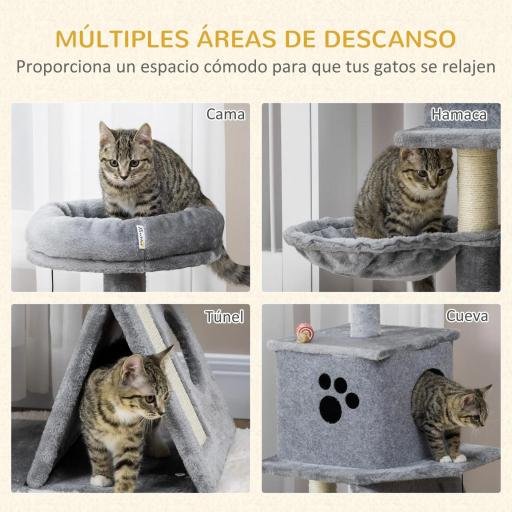 Árbol Rascador para Gatos Torre para Gatos con Múltiples Espacios para Jugar y Descansar 50x40x111 cm Gris [5]