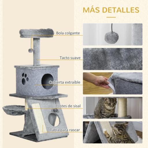 Árbol Rascador para Gatos Torre para Gatos con Múltiples Espacios para Jugar y Descansar 50x40x111 cm Gris [3]