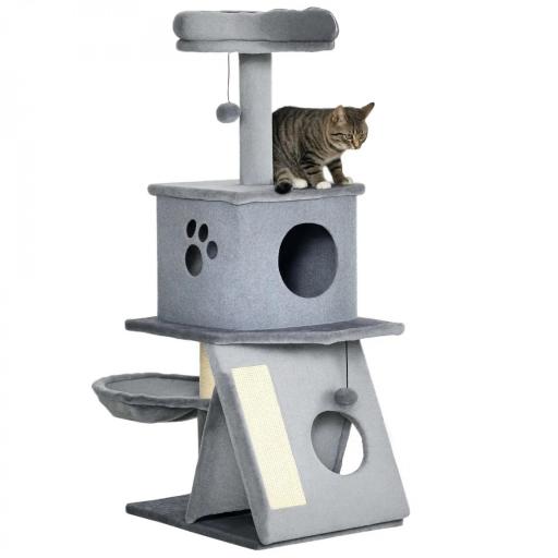 Árbol Rascador para Gatos Torre para Gatos con Múltiples Espacios para Jugar y Descansar 50x40x111 cm Gris [9]