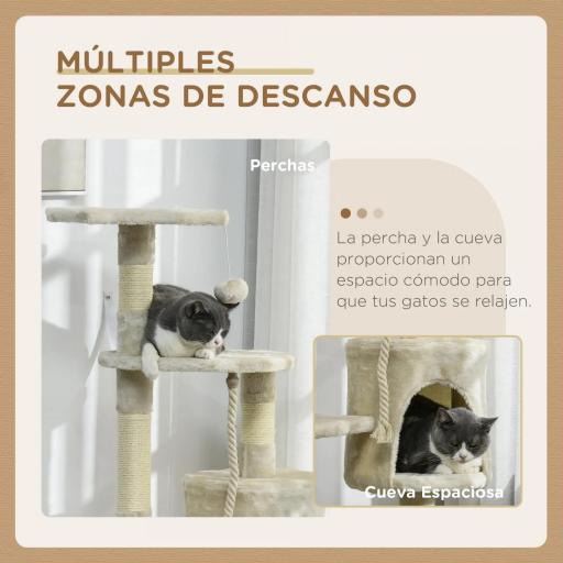 Rascador para Gatos Altura 116 cm Árbol para Gatos Torre de Escalada con Postes Rascadores de Sisal Cueva Plataformas y Juguetes Divertidos Colgantes Beige [1]