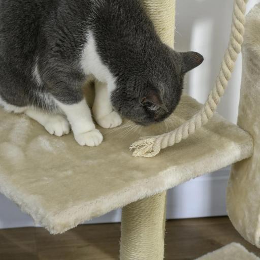 Rascador para Gatos Altura 116 cm Árbol para Gatos Torre de Escalada con Postes Rascadores de Sisal Cueva Plataformas y Juguetes Divertidos Colgantes Beige [5]
