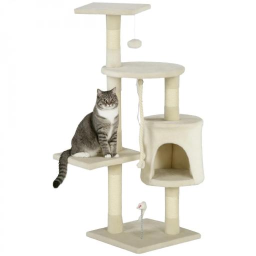 Rascador para Gatos Altura 116 cm Árbol para Gatos Torre de Escalada con Postes Rascadores de Sisal Cueva Plataformas y Juguetes Divertidos Colgantes Beige [8]