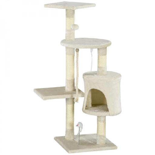 Rascador para Gatos Altura 116 cm Árbol para Gatos Torre de Escalada con Postes Rascadores de Sisal Cueva Plataformas y Juguetes Divertidos Colgantes Beige [7]