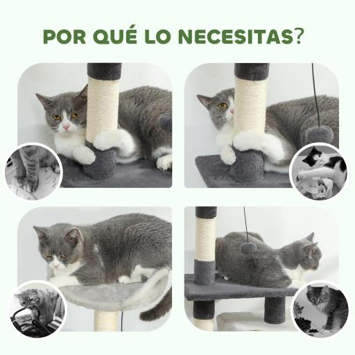 Árbol Rascador para Gatos 85 cm con Plataformas Cueva Postes Rascadores Tapete de Sisal Bolas Gris Claro y Negro [1]