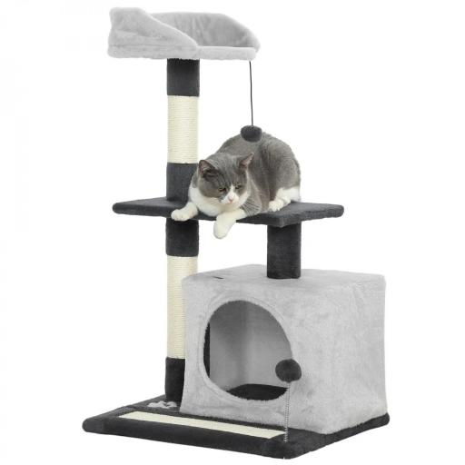 Árbol Rascador para Gatos 85 cm con Plataformas Cueva Postes Rascadores Tapete de Sisal Bolas Gris Claro y Negro [8]