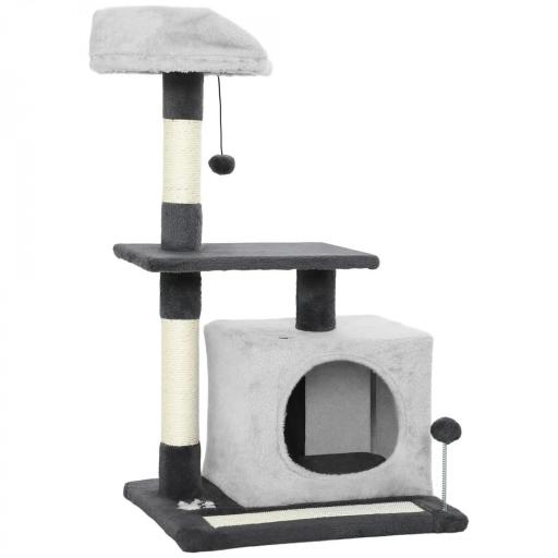 Árbol Rascador para Gatos 85 cm con Plataformas Cueva Postes Rascadores Tapete de Sisal Bolas Gris Claro y Negro [9]
