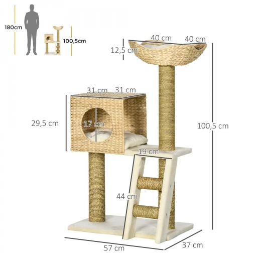 Árbol Rascador para Gatos Medianos Altura 100,5 cm Torre para Gatos con Cama Superior y Cueva de Totora [1]