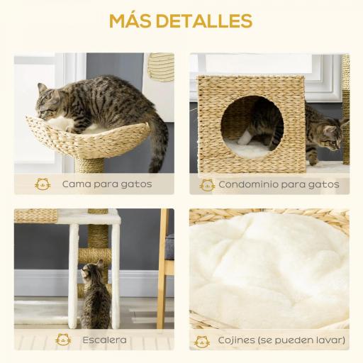 Árbol Rascador para Gatos Medianos Altura 100,5 cm Torre para Gatos con Cama Superior y Cueva de Totora [4]