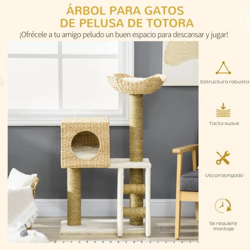 Árbol Rascador para Gatos Medianos Altura 100,5 cm Torre para Gatos con Cama Superior y Cueva de Totora [3]