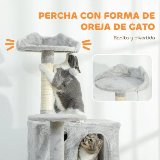 Árbol Rascador para Gatos 180 cm con Plataformas Cama 2 Cuevas Hamaca Escalera Postes de Sisal Gris Claro [5]