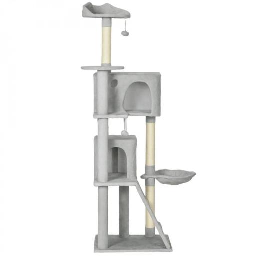 Árbol Rascador para Gatos 180 cm con Plataformas Cama 2 Cuevas Hamaca Escalera Postes de Sisal Gris Claro [8]