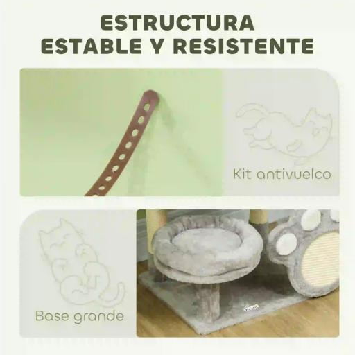 Árbol para gatos 110 cm Torre para Gatos con Nidos Cueva Plataforma Almohadilla de Rascado Bola Colgante Gris Claro [4]