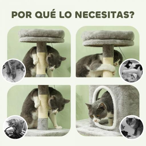 Árbol para gatos 110 cm Torre para Gatos con Nidos Cueva Plataforma Almohadilla de Rascado Bola Colgante Gris Claro [6]
