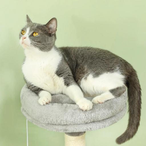 Árbol para gatos 110 cm Torre para Gatos con Nidos Cueva Plataforma Almohadilla de Rascado Bola Colgante Gris Claro [3]
