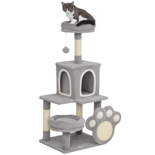 Árbol para gatos 110 cm Torre para Gatos con Nidos Cueva Plataforma Almohadilla de Rascado Bola Colgante Gris Claro [9]