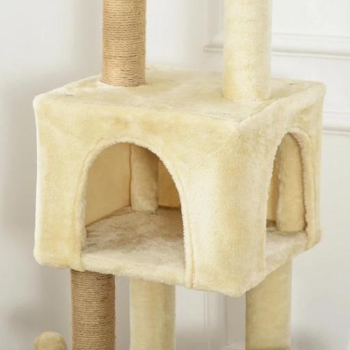Árbol Rascador para Gatos Grande 60x34x136 cm Árbol para Gatos con Plataformas Cuevas de Felpa Postes de Yute Beige [6]