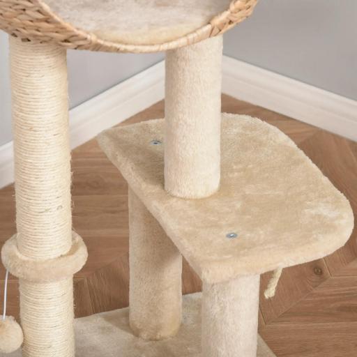 Árbol Rascador para Gatos 48x40x100 cm Torre de Escalada con Plataformas Caseta de Totora Bola y Cuerda de Juego Poste de Sisal Beige [6]