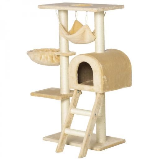 Árbol Rascador para Gatos Altura 98 cm Torre Escalador con Cueva Cesta Hamaca Escalera Plataformas y Postes Rascadores de Sisal Natural 54x29,5x98 cm Beige [9]