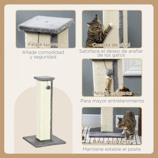Poste Rascador para Gatos Altura 81 cm Rascador para Gatos con Poste de Sisal y Bola Colgante 41x41x81 cm Gris [6]