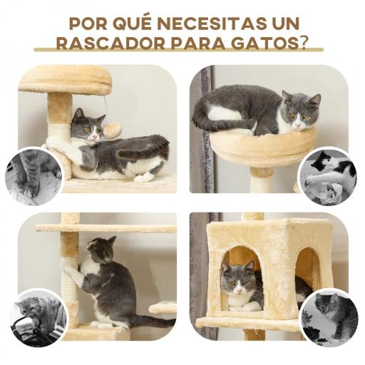 Árbol Rascador para Gatos Grande 70x40x152 cm Torre para Gatos con Múltiples Plataformas Cueva Hamaca Postes Beige [3]