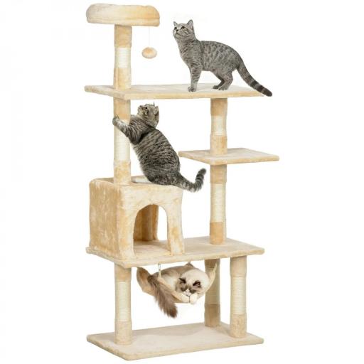 Árbol Rascador para Gatos Grande 70x40x152 cm Torre para Gatos con Múltiples Plataformas Cueva Hamaca Postes Beige [8]