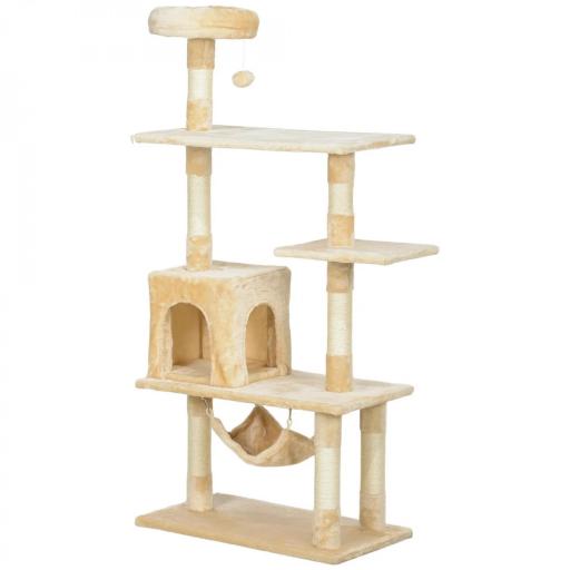 Árbol Rascador para Gatos Grande 70x40x152 cm Torre para Gatos con Múltiples Plataformas Cueva Hamaca Postes Beige [9]