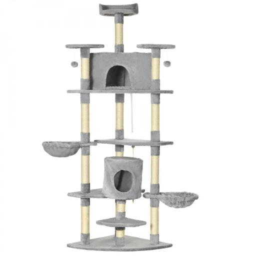 Árbol Rascador para Gatos 200 cm Torre para Gatos con 2 Cuevas 2 Hamacas Cama Postes de Sisal 60x60x200 cm Gris [9]