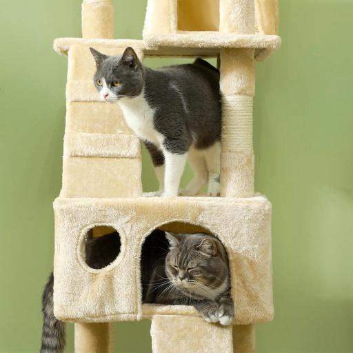 Árbol Rascador para Gatos, Árbol para Gatos 173 cm, Torre Escalador con 4 Plataformas, Rampas, 2 Cuevas, 3 Camas, Postes de Sisal, Juguetes Colgantes, Beige [6]