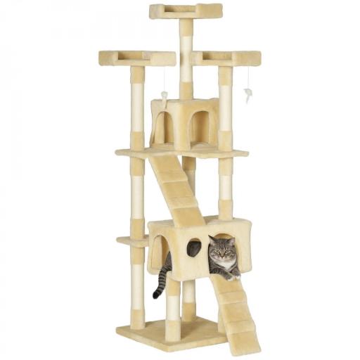 Árbol Rascador para Gatos, Árbol para Gatos 173 cm, Torre Escalador con 4 Plataformas, Rampas, 2 Cuevas, 3 Camas, Postes de Sisal, Juguetes Colgantes, Beige [8]