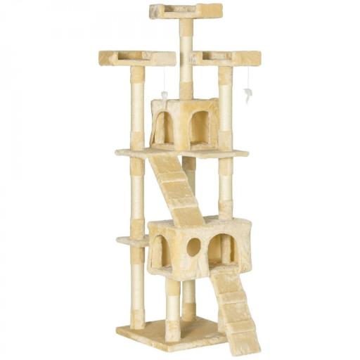 Árbol Rascador para Gatos, Árbol para Gatos 173 cm, Torre Escalador con 4 Plataformas, Rampas, 2 Cuevas, 3 Camas, Postes de Sisal, Juguetes Colgantes, Beige [9]