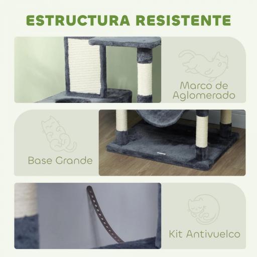 Árbol Rascador para Gatos Grande Altura 206 cm con Múltiples Niveles Cuevas Bolas Colgantes y Hamacas Gris Oscuro [4]
