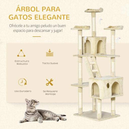 Rascador Árbol para Gatos Grande 60x50x181 cm con Poste de Arañar Múltiples Plataformas Escaleras Cuevas Juguetes Centro de Actividades Beige [3]