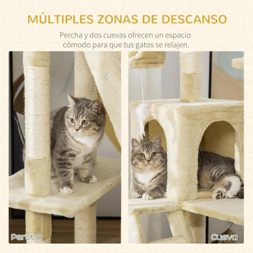 Rascador Árbol para Gatos Grande 60x50x181 cm con Poste de Arañar Múltiples Plataformas Escaleras Cuevas Juguetes Centro de Actividades Beige [5]