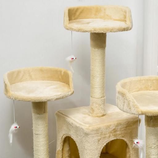 Rascador Árbol para Gatos Grande 60x50x181 cm con Poste de Arañar Múltiples Plataformas Escaleras Cuevas Juguetes Centro de Actividades Beige [6]