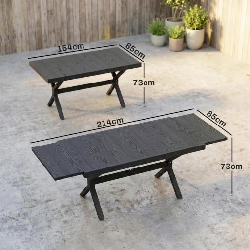 Mesa de Comedor Exterior Extensible 154/214 cm para 8-10 Personas de Aluminio Acero con Tapa Imitación Madera Gris [5]