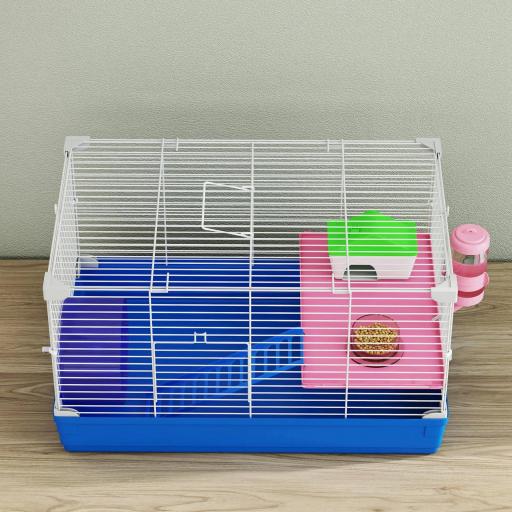 Jaula para Hámster Casa para Roedores con Rueda de Ejercicio Cuenco Bebedero Casita Rampas para Jerbos 47x30x27 cm Azul [5]