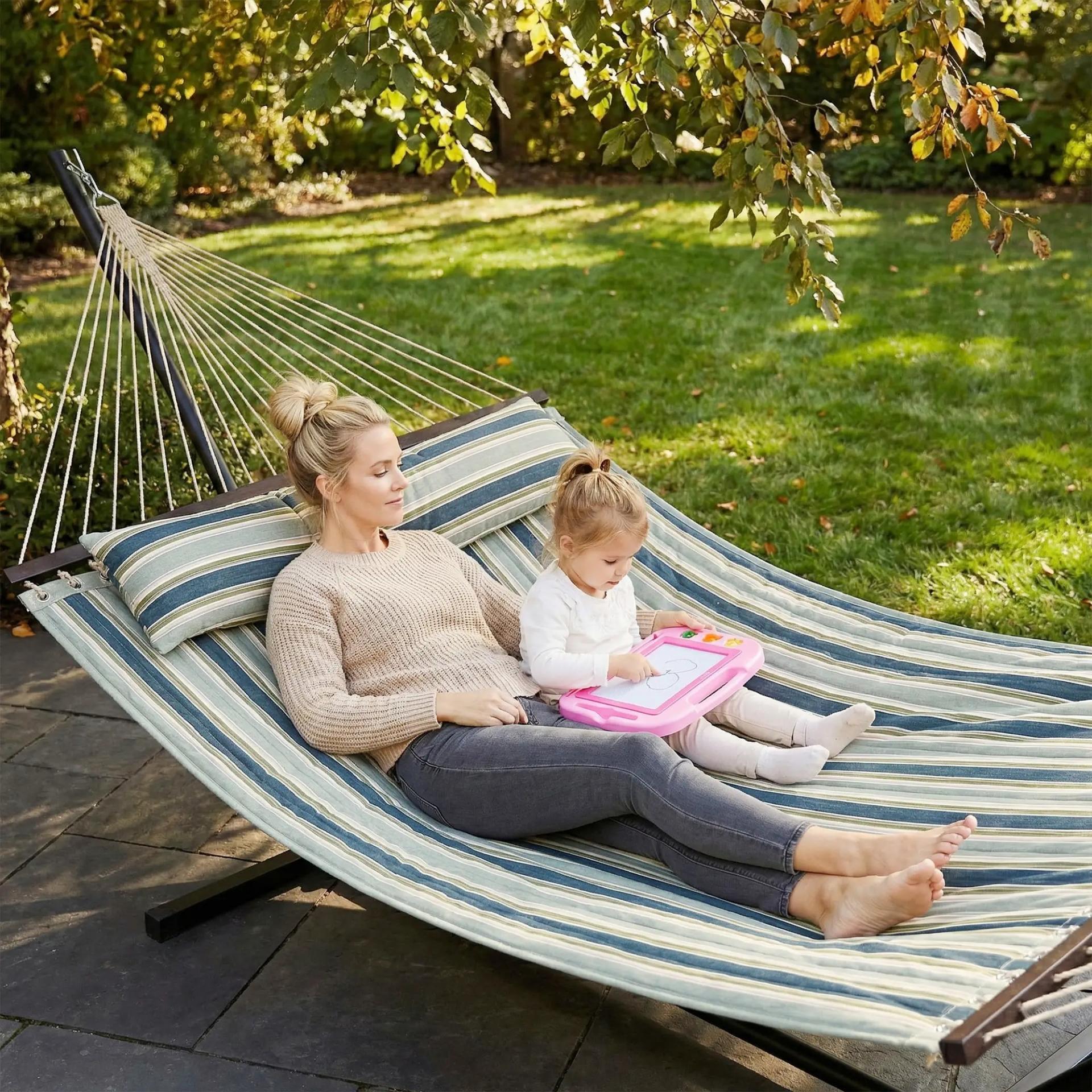 Hamaca con Soporte Hamaca de Jardín Portátil con Almohada Desmontable Barras Separadoras 353x94x115 cm Verde
