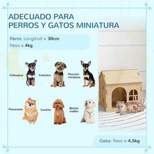 Caseta para Perros Interior con Ventana Diseño de Garra Hueca Casita para Perros y Gatos 49,5x41x51 cm Roble [3]